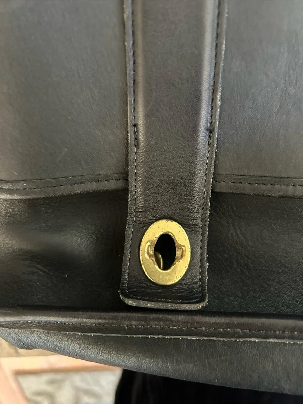 Coach Black Leather Messenger Bag with Gold Hardware